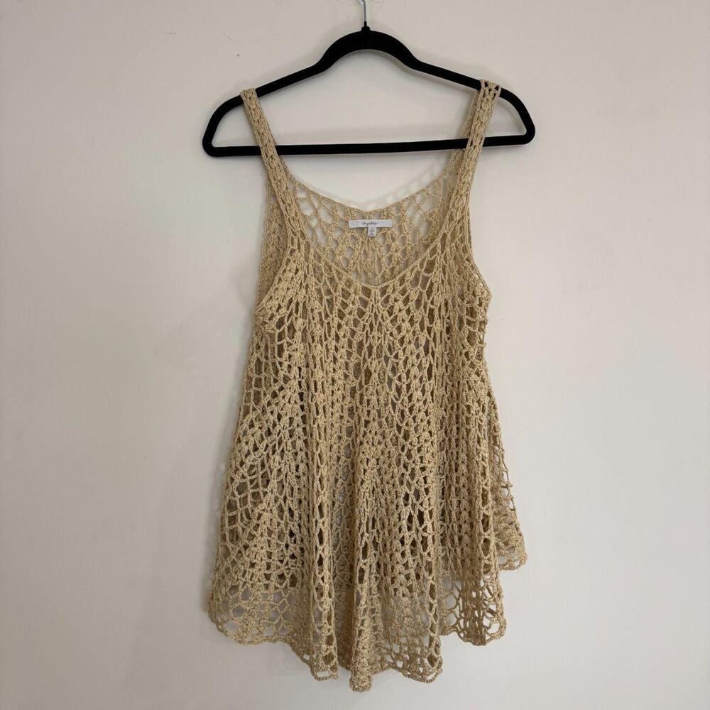 Mystre Tan Open Knit Beach Cover-Up Dress — Medium